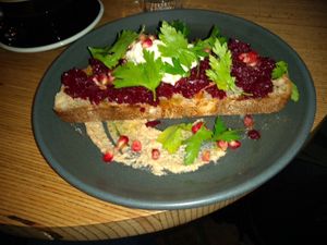 Beet toast special for November  at Grounded in Paris