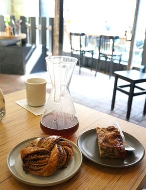 Coffee/Sesame Roll + Prune Pudding + Chemex at Grounded in Paris