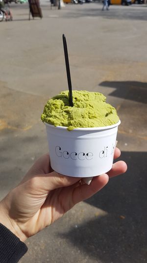Vegan matcha ice cream!  at Bellamia Gelateria Italiana in Barcelona