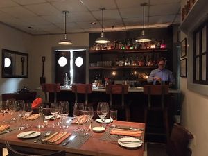 Interior bar area. Excellent wine selection and creative cocktails with local spirits. at Mangalitsa in Woodstock