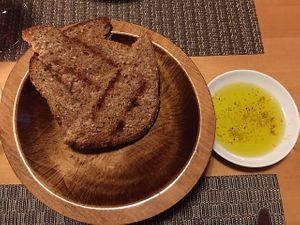Vegan bread with olive oil. at Mangalitsa in Woodstock
