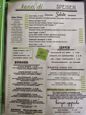 Menu I at Kennidi in Kaprun