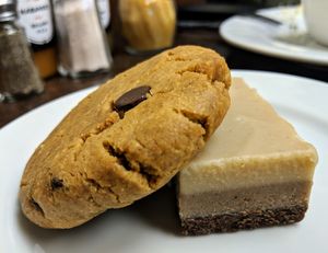 Peanut Butter Chocolate Chip Cookie and a Raw Chocolate Cardamom Bar at Broadfork Cafe - Uptown in Seattle
