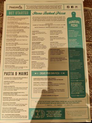 Main course menu at Peatzeria in Islay