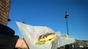 Amtrak is late, bagel looks great at Biff's Bagels in Flagstaff