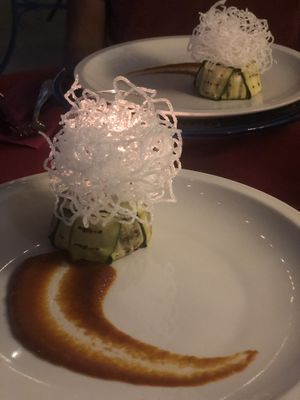 Lentils Cake with Zucchini and Fried Noodles at Emanuele Di Biase in Perugia