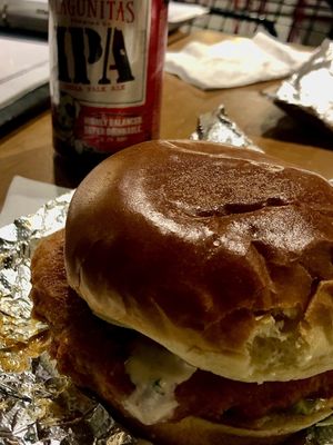 Chic’n burger with beer OH NO!  at Stand-Up Burgers in Berkeley