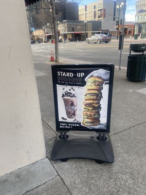 Street Signage Upon Arrival! 100% Vegan [Fast Food]  at Stand-Up Burgers in Berkeley