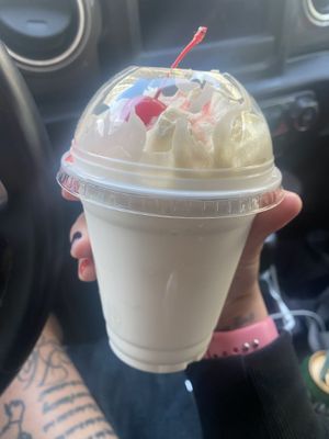 Classic Vanilla Vegan Milk Shake w/Cherry on Top 💗 (Small)  at Stand-Up Burgers in Berkeley