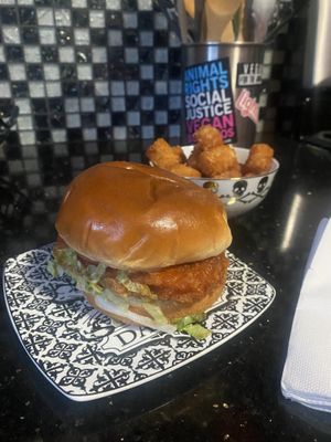 Buffalo Chick’n’ and Tots (Enjoyed at Home w/Doggo)  at Stand-Up Burgers in Berkeley