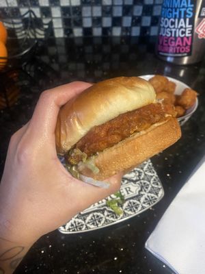 Before Devouring 😛 Vegan Buffalo Chick’n'  at Stand-Up Burgers in Berkeley