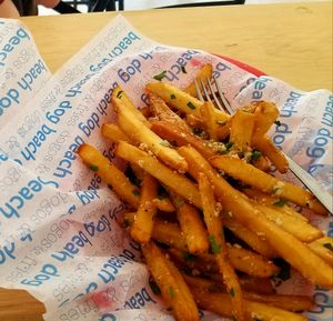 Vegan fries with truffle oil at Beach Dog in San Jose Del Cabo