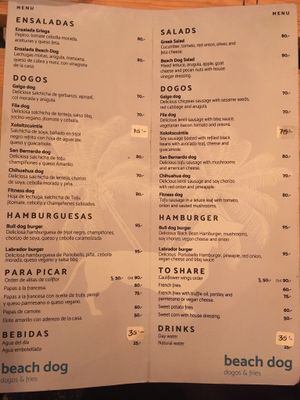Menu at Beach Dog in San Jose Del Cabo