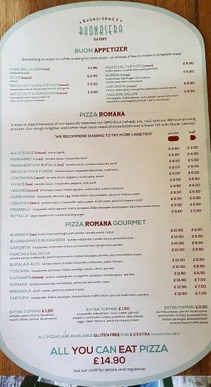 Menu at Bbuona in Oxford