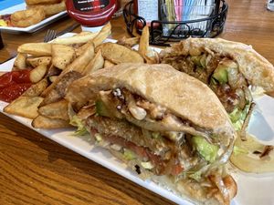 Vegan BBQ Chicken Burger - YUM!  at Bob's Burgers and Brew in Marysville