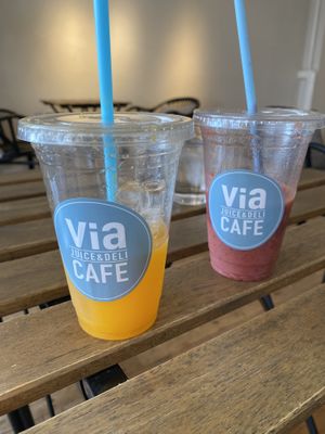 . The pink-Berry, orange, pineapple   at Via Juice & Deli Cafe in Kyoto