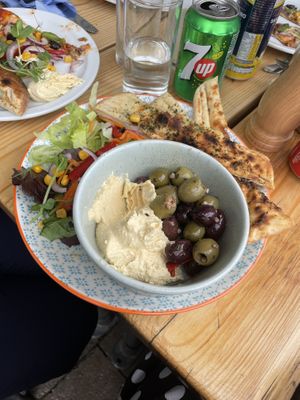 Vegan platter (swapped feta for salad)  at Isis Pizzeria in Barmouth