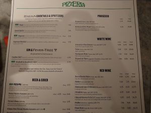 Menu at Pizza Express - Aldwych in London