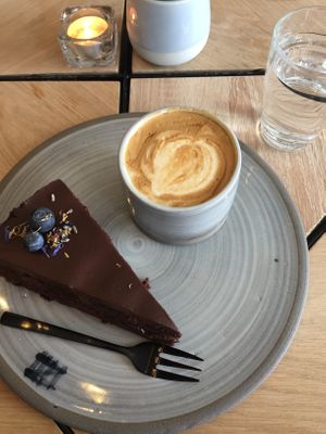 Berry Cake (4€) and soy cappuccino  at Taraba - Specialty Coffee in Stuttgart