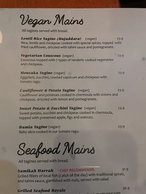 Options  at Tagine Tapas and Grill in North Perth