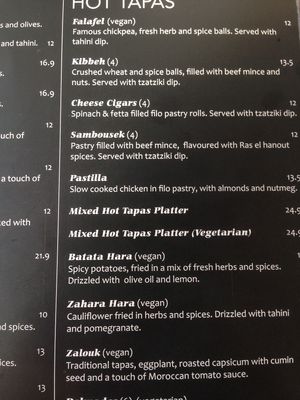 Some of the vegan tapas at Tagine Tapas and Grill in North Perth