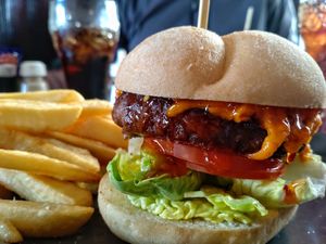Burger, vegan cheese and slaw at The Isles Inn in Isle Of Skye