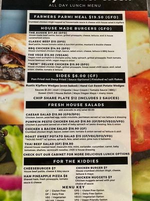 Menu at Farmer & Sun in Gympie