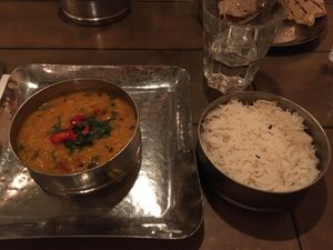 Temple dahl and rice as a side at Mowgli in Oxford