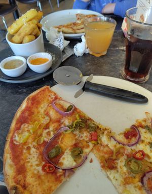 Kids meal, polenta sides, American hot, coke zero, rose at Pizza Express - Lisburn Road in Belfast