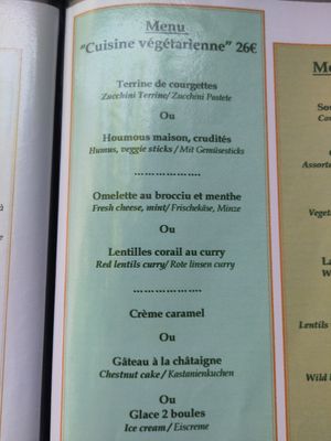 Vegetarian Menu, also some vegan dishes available at A Casa di l'orsu in Corsica