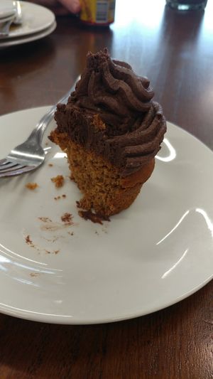 Vanilla Cupcake with Chocolate Frosting at Sweet Elizabeth's Organics Bakery in Colorado Springs