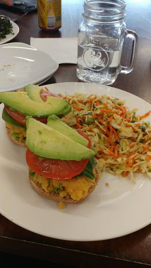 Lentil Hummus Sandwich and Coleslaw at Sweet Elizabeth's Organics Bakery in Colorado Springs