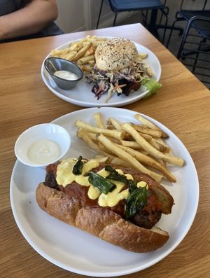 Meatball sub & jackfruit burger  at Cafe Vie Sunshine Coast in Buderim