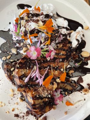 French Toast with chocolate hazelnut and cream  at Cafe Vie Sunshine Coast in Buderim