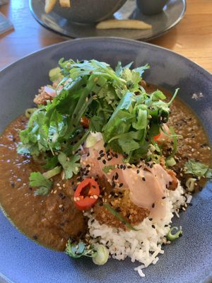 Katsu curry with crumbed chycken at Cafe Vie Sunshine Coast in Buderim