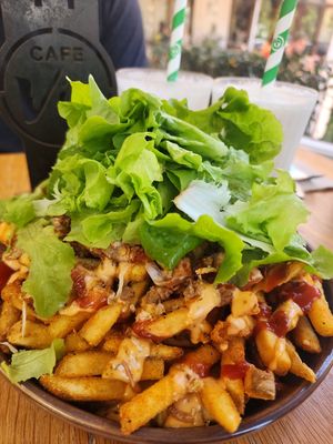 Loaded cheeseburger fries. Thickshakes !!! at Cafe Vie Sunshine Coast in Buderim