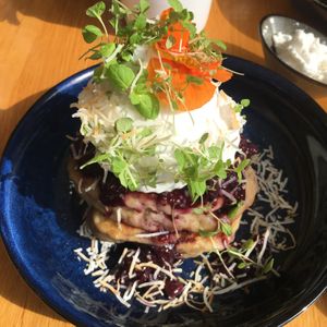 Yuzu blueberry pancakes at Cafe Vie Sunshine Coast in Buderim