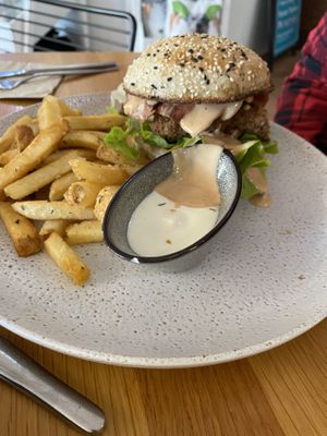 ‘Chicken’ burger  at Cafe Vie Sunshine Coast in Buderim