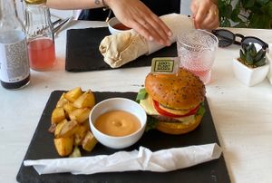 Amazing Burger, vegan shawarma & homemade combucha :) at Sublimmme in Bucharest