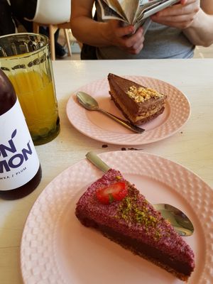 Energy boost chocolate and peanut cake and chocolate and sour cherry cake at Sublimmme in Bucharest