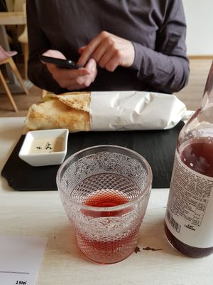 Sharma with tahini dip and plum on lemon at Sublimmme in Bucharest