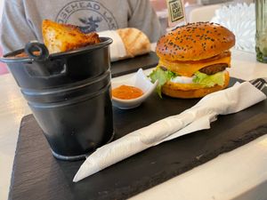 Moving mountains burger and chips  at Sublimmme in Bucharest