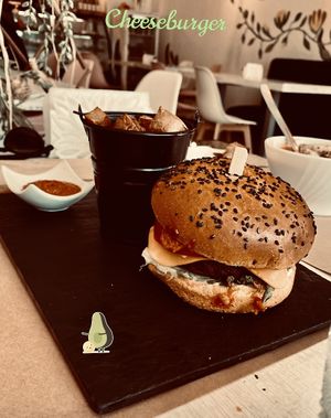 Vegan Cheeseburger with potatoes   at Sublimmme in Bucharest