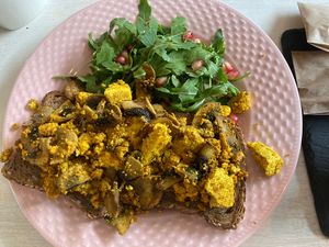 Toast with tofu and mushrooms   at Sublimmme in Bucharest