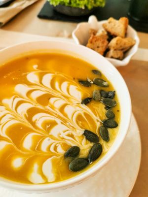 Pumpkin soup at Sublimmme in Bucharest
