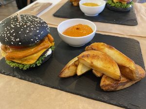 Cheeseburger with a mushroom patty  at Sublimmme in Bucharest