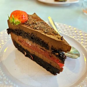 Chocolate-strawberry cake at Sublimmme in Bucharest