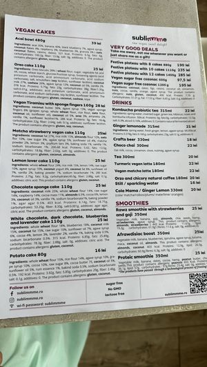 Cake menu  at Sublimmme in Bucharest