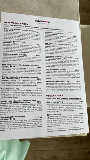 Cake menu  at Sublimmme in Bucharest