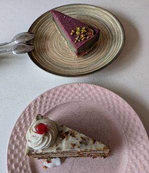 The carrot cake and the matcha fig cake. 🥕 at Sublimmme in Bucharest